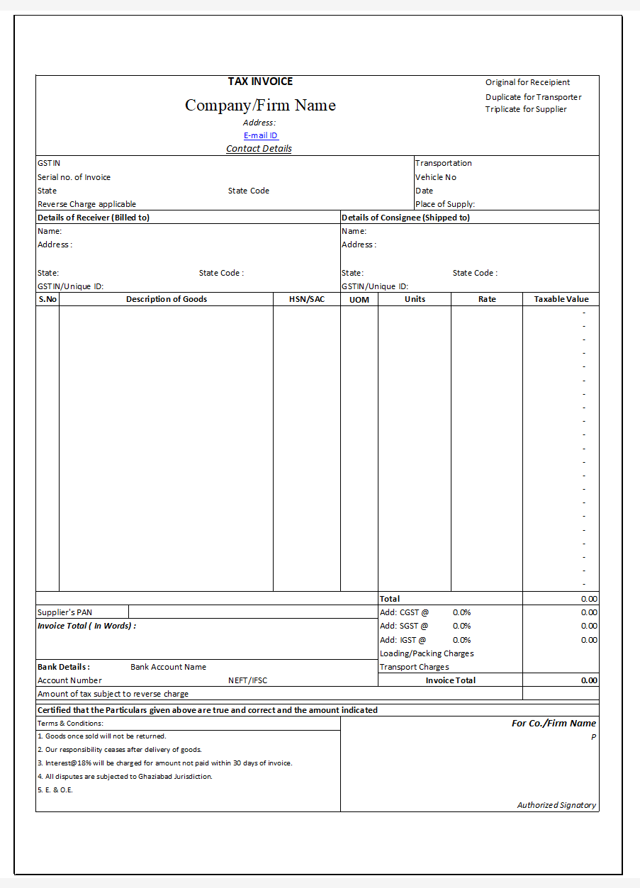 Tax Invoice Template Preview